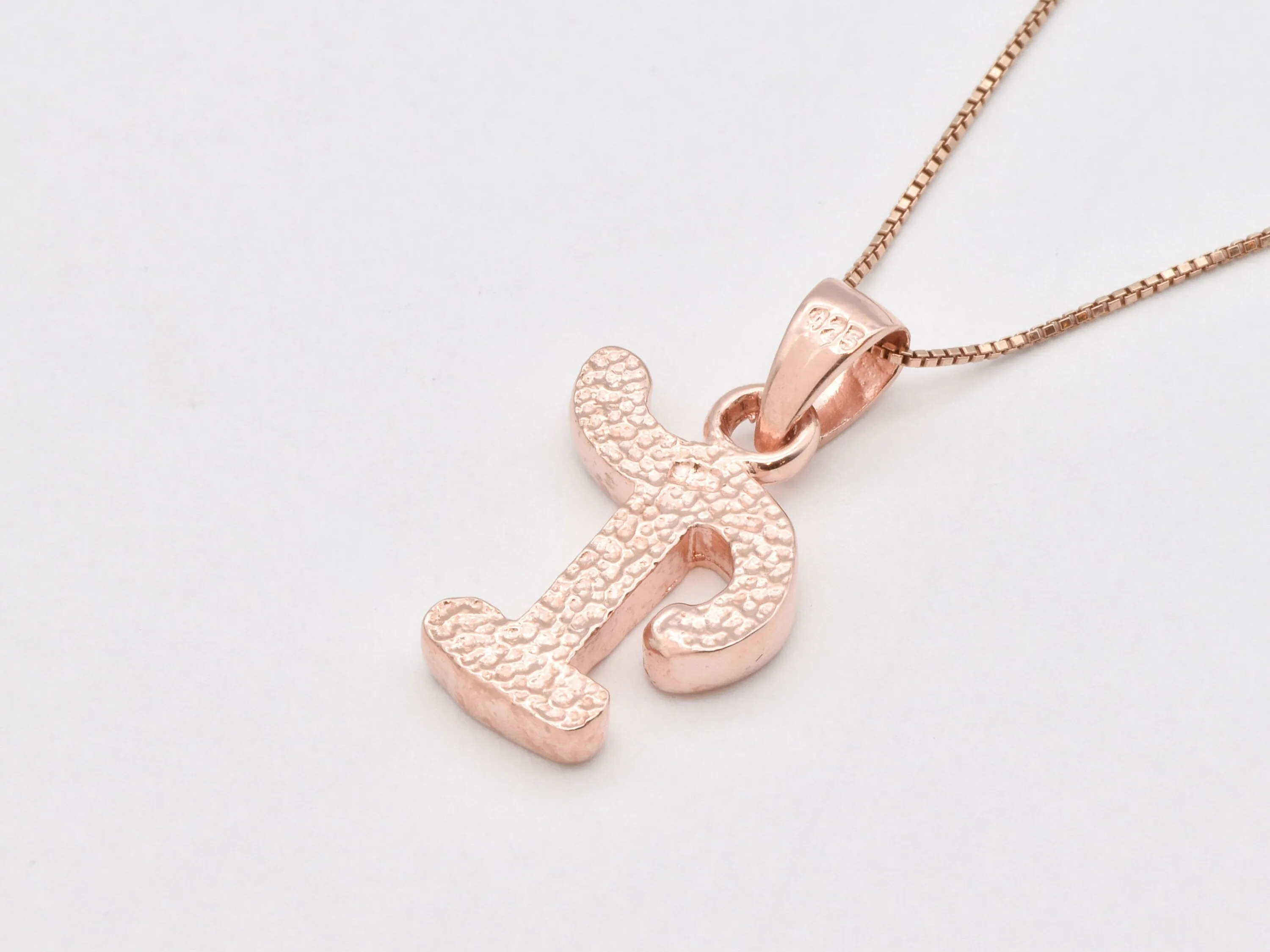 Letter T Rose Gold Pendant - Alphabet Letter Necklace - Pink Initial Necklace