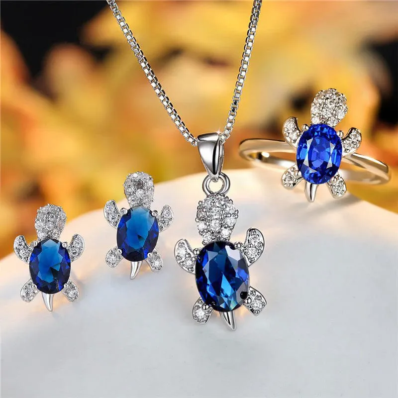 LovelyRLovely Oval Zircon Pendant Turtle Shape Necklaces With Rainbow Stone