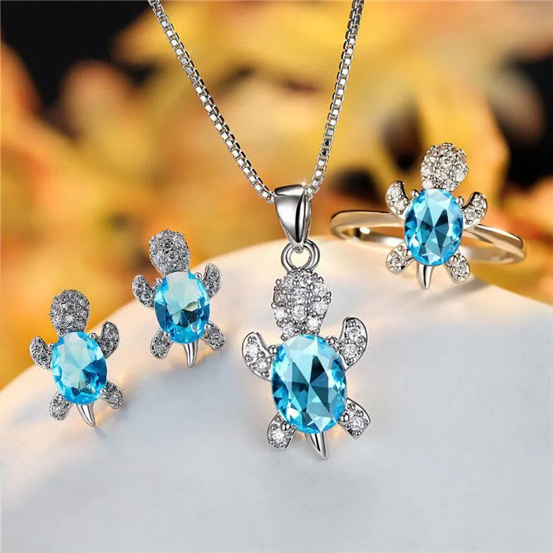 LovelyRLovely Oval Zircon Pendant Turtle Shape Necklaces With Rainbow Stone