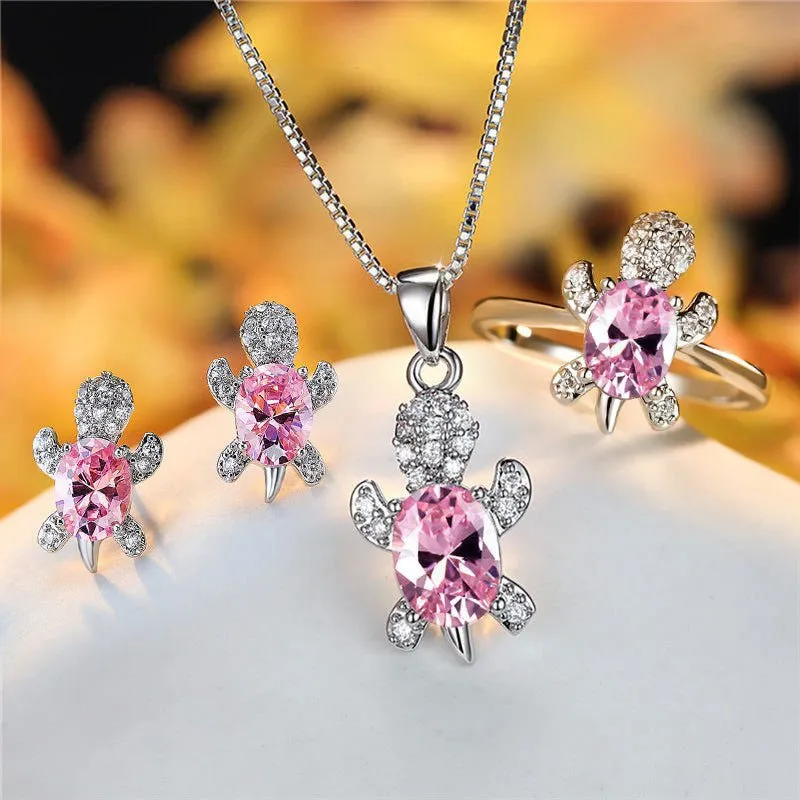 LovelyRLovely Oval Zircon Pendant Turtle Shape Necklaces With Rainbow Stone