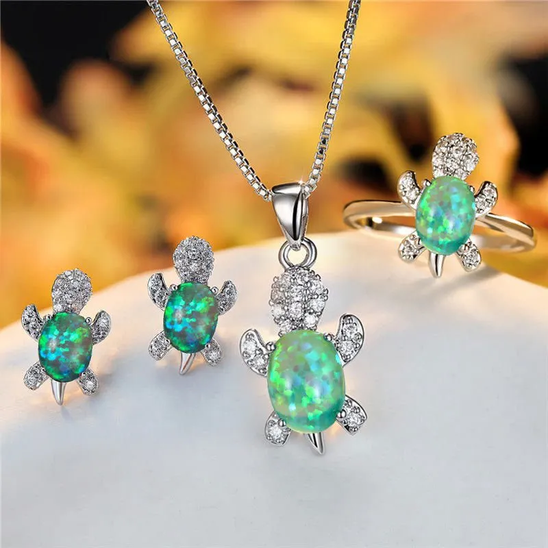 LovelyRLovely Oval Zircon Pendant Turtle Shape Necklaces With Rainbow Stone