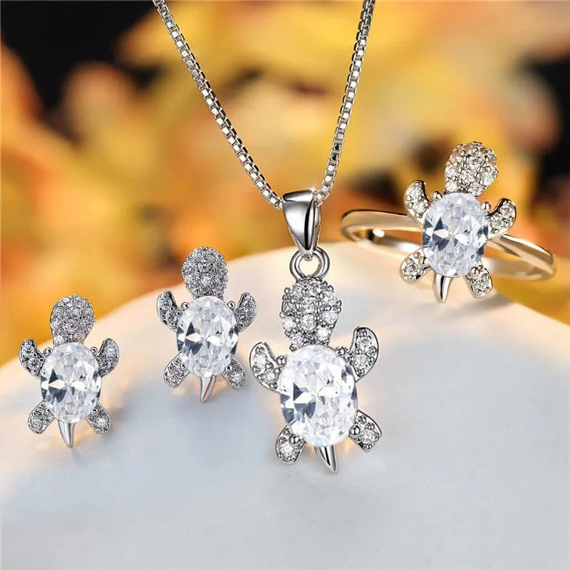 LovelyRLovely Oval Zircon Pendant Turtle Shape Necklaces With Rainbow Stone