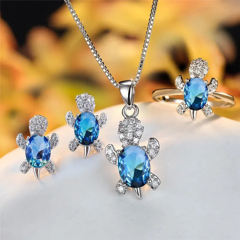 LovelyRLovely Oval Zircon Pendant Turtle Shape Necklaces With Rainbow Stone