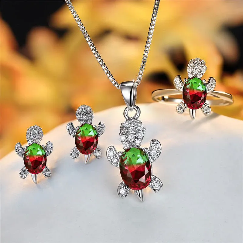 LovelyRLovely Oval Zircon Pendant Turtle Shape Necklaces With Rainbow Stone