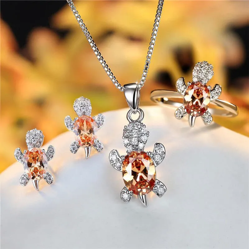 LovelyRLovely Oval Zircon Pendant Turtle Shape Necklaces With Rainbow Stone