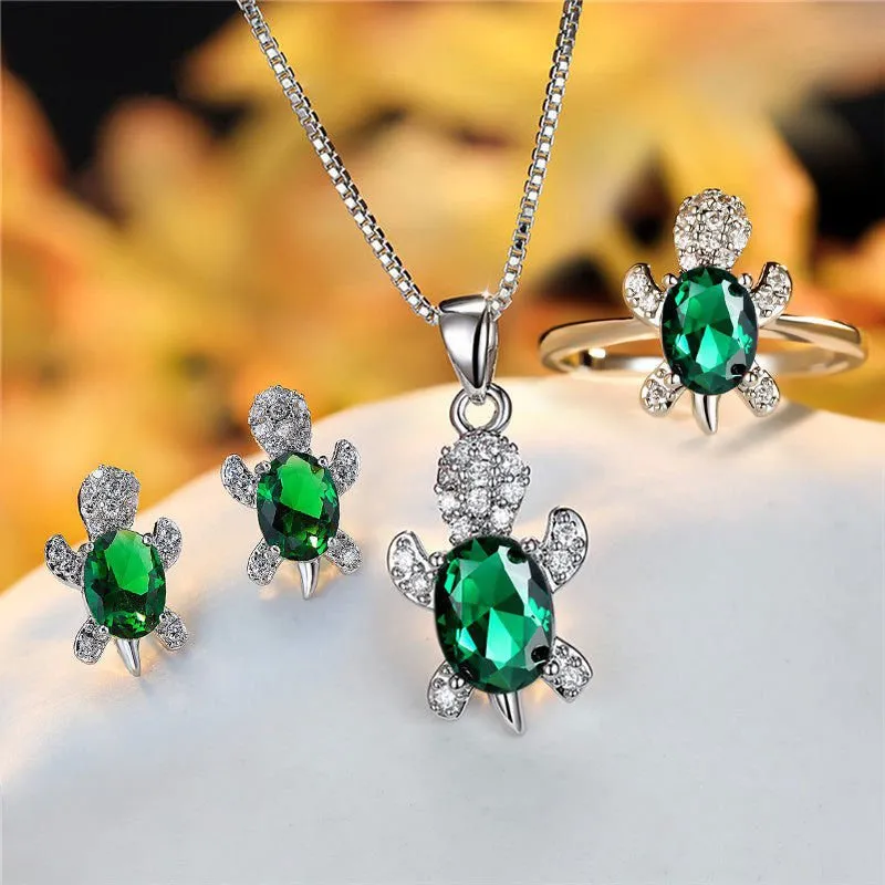 LovelyRLovely Oval Zircon Pendant Turtle Shape Necklaces With Rainbow Stone