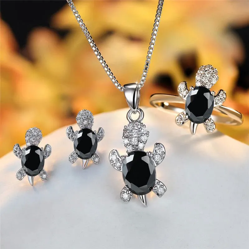 LovelyRLovely Oval Zircon Pendant Turtle Shape Necklaces With Rainbow Stone