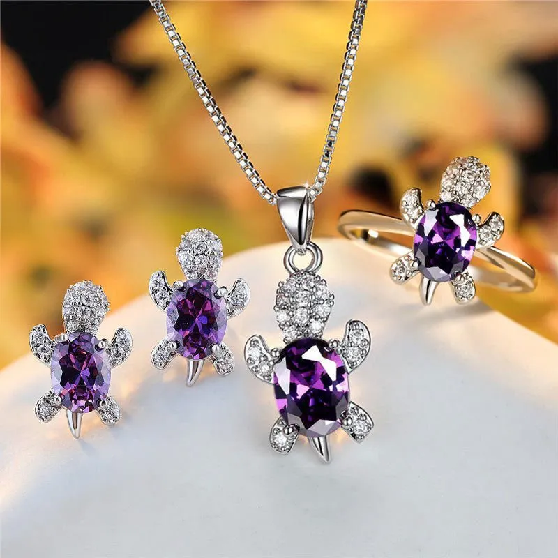 LovelyRLovely Oval Zircon Pendant Turtle Shape Necklaces With Rainbow Stone