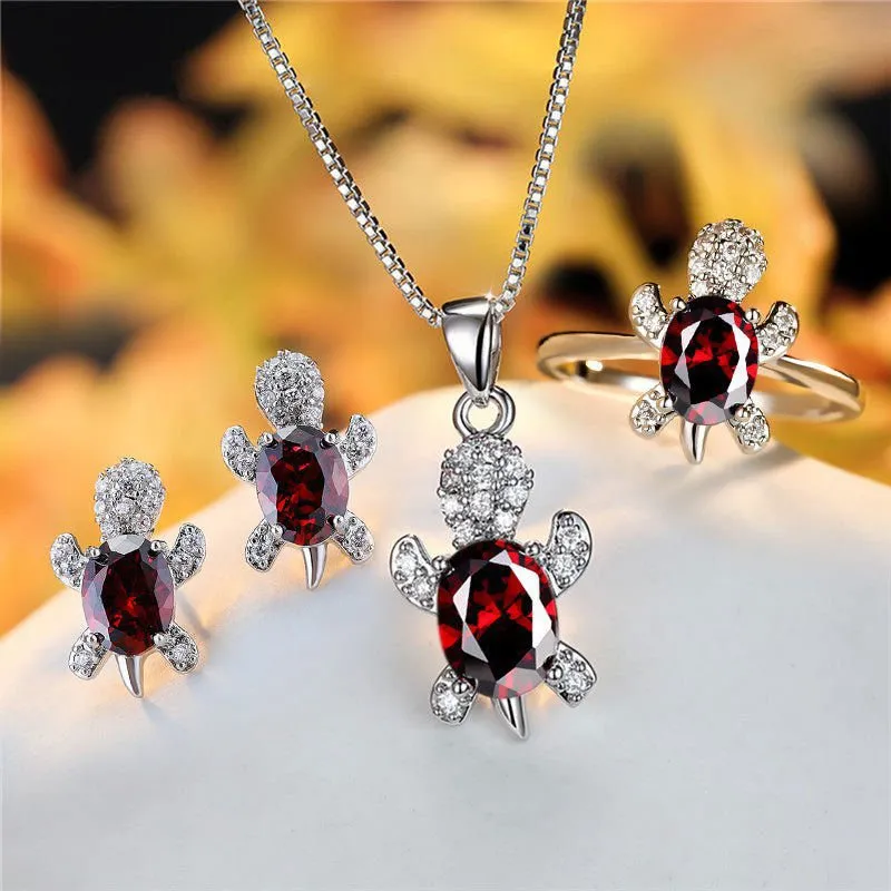 LovelyRLovely Oval Zircon Pendant Turtle Shape Necklaces With Rainbow Stone