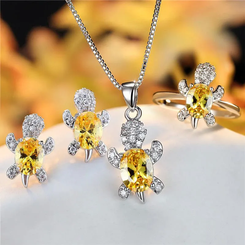 LovelyRLovely Oval Zircon Pendant Turtle Shape Necklaces With Rainbow Stone