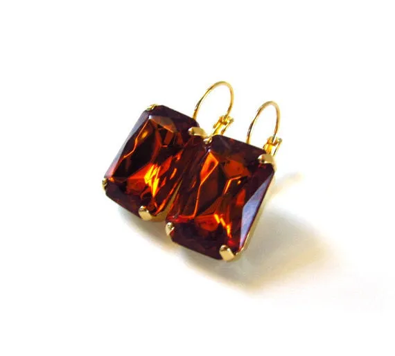 Madeira Topaz Crystal Earrings - Large Octagon