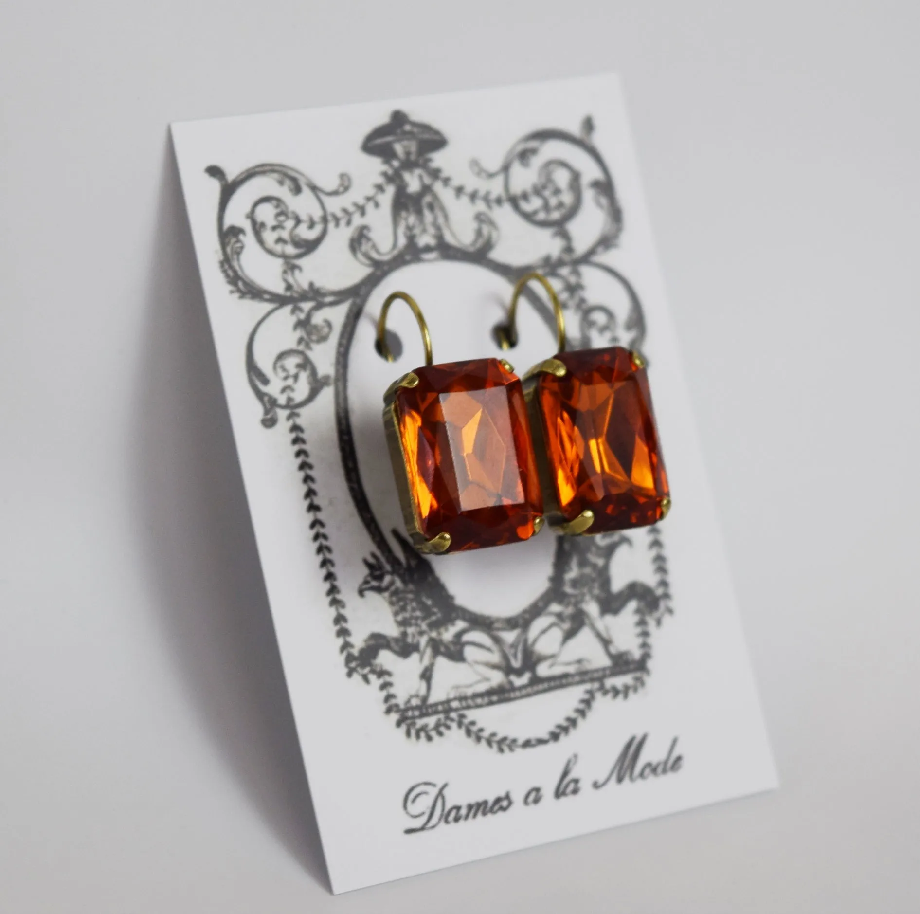 Madeira Topaz Crystal Earrings - Large Octagon