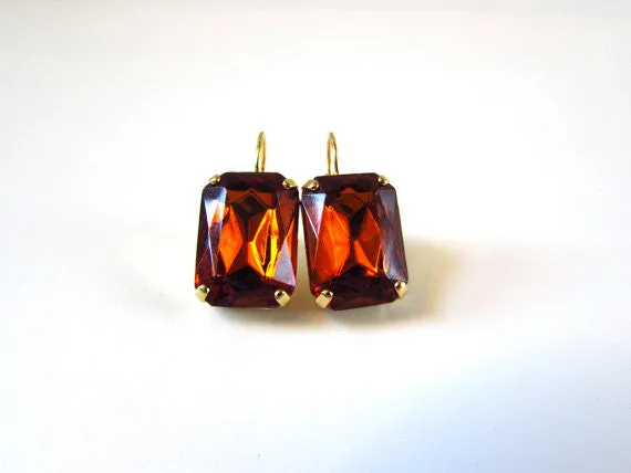 Madeira Topaz Crystal Earrings - Large Octagon