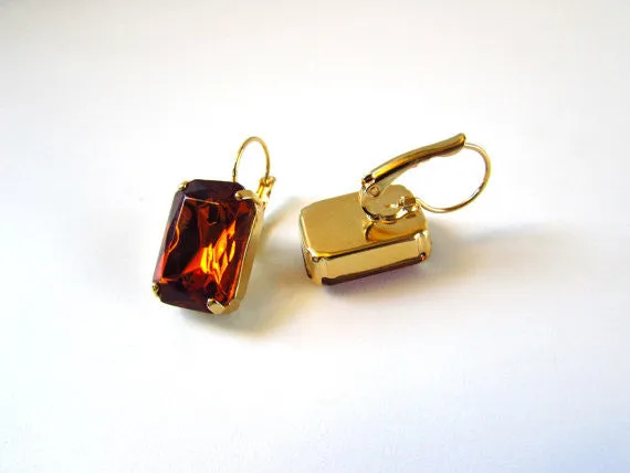 Madeira Topaz Crystal Earrings - Large Octagon