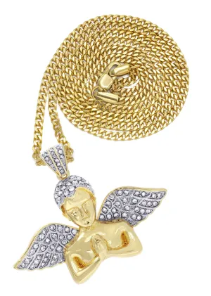 Mens Gold Plated Cuban Link Chain & Angel Pendant | Appx. 19.4 Grams