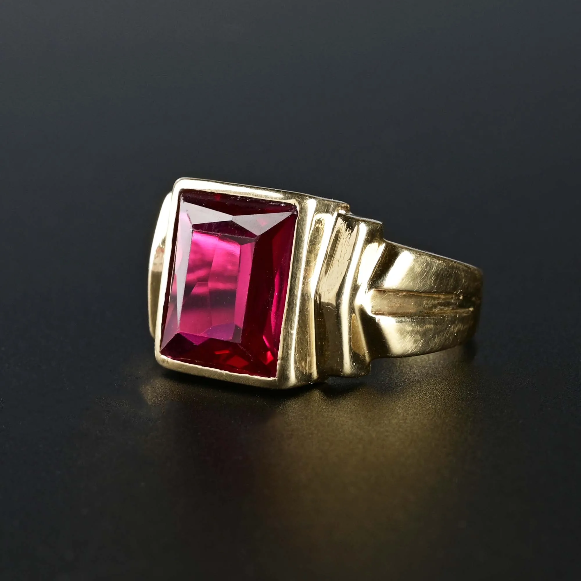 Mens Gold Signet Style Deco Ruby Ring