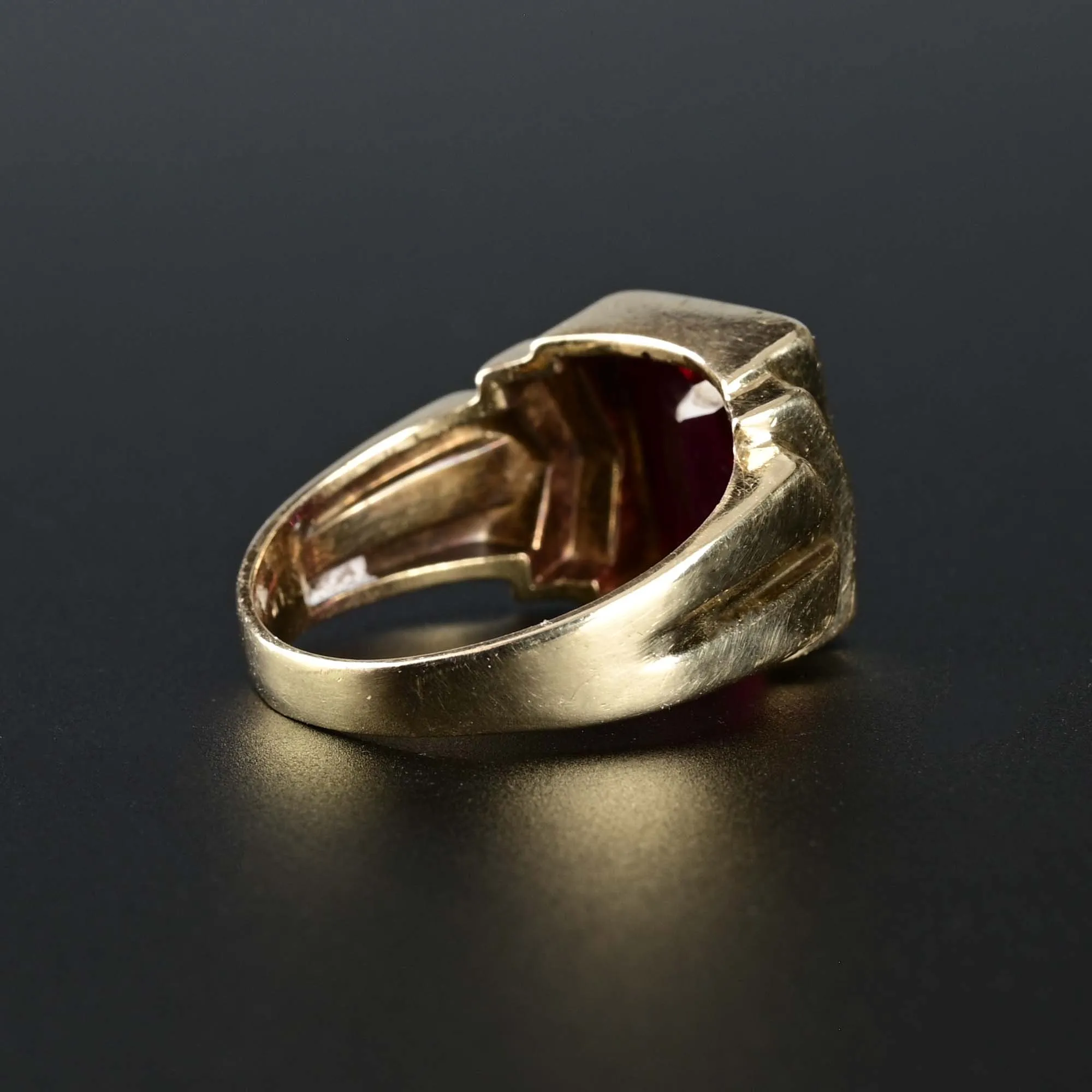 Mens Gold Signet Style Deco Ruby Ring