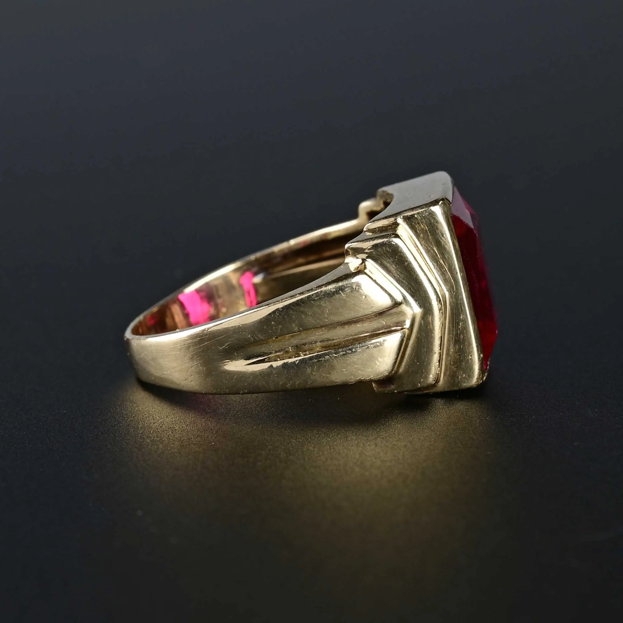 Mens Gold Signet Style Deco Ruby Ring