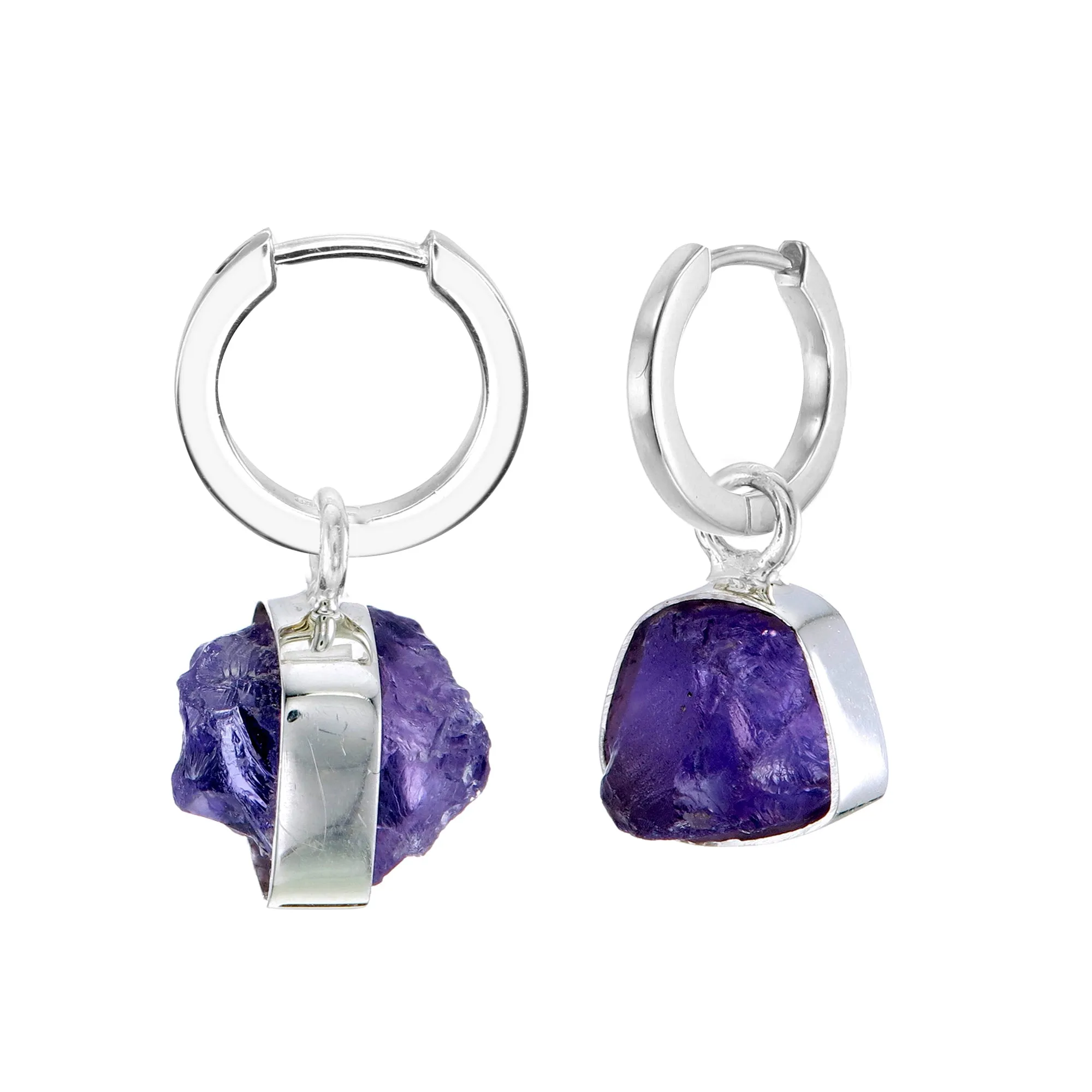 MINI ROUGH GEM - HOOP EARRINGS - AMETHYST - SILVER