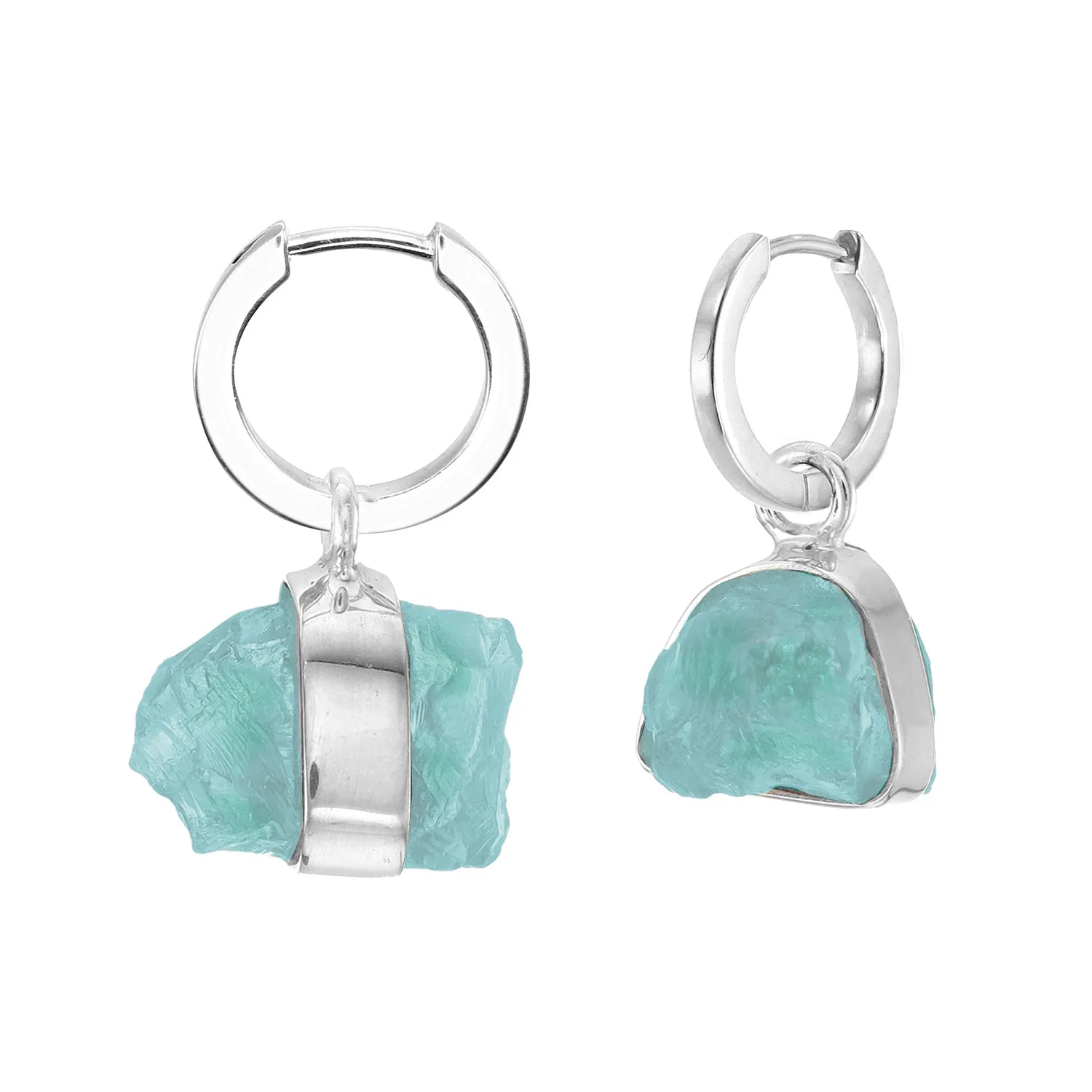 MINI ROUGH GEM - HOOP EARRINGS - APATITE - SILVER