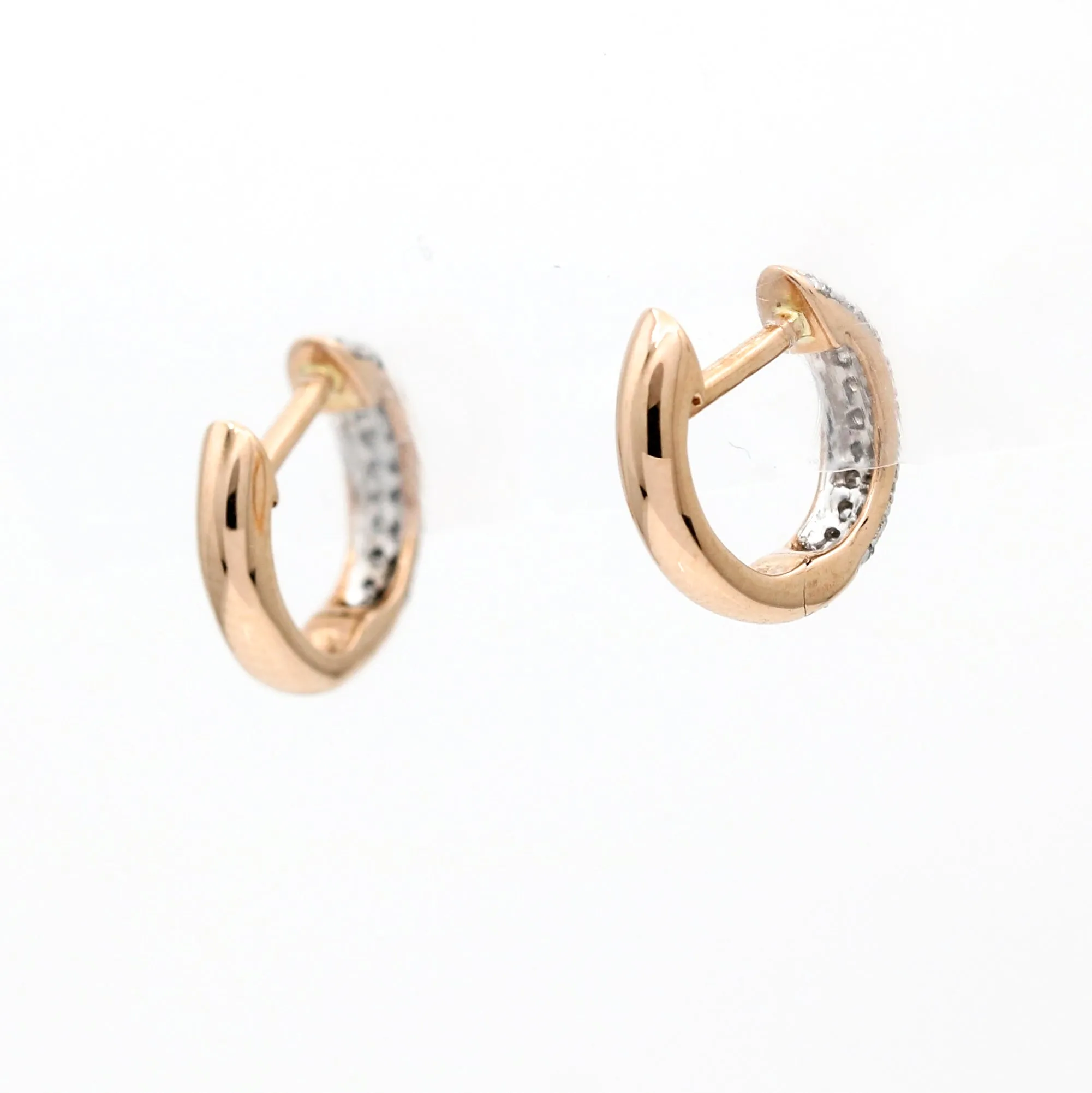 Minimalist Diamond Huggies Tiny Hoop Earrings in 14k Rose Gold