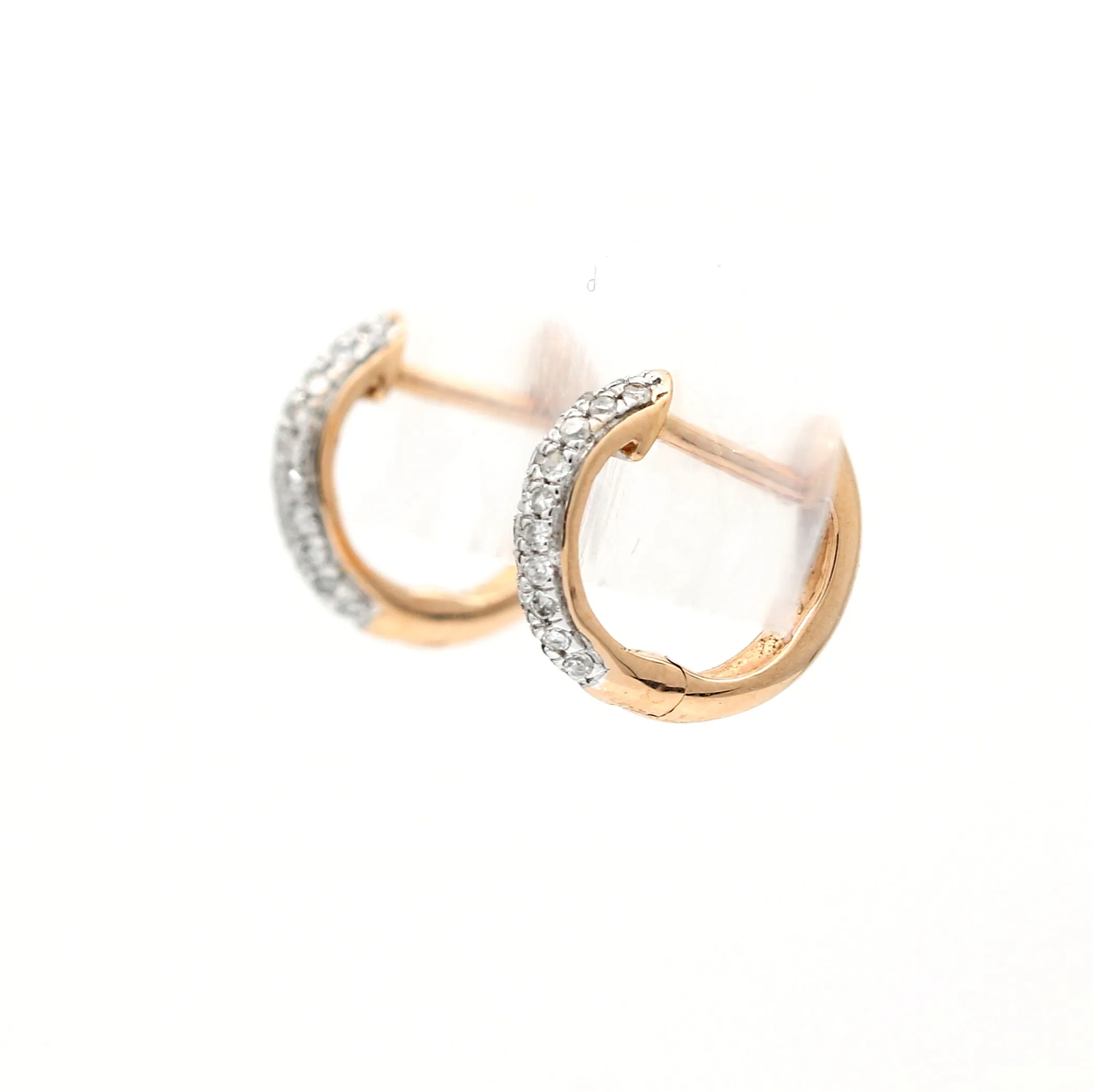 Minimalist Diamond Huggies Tiny Hoop Earrings in 14k Rose Gold