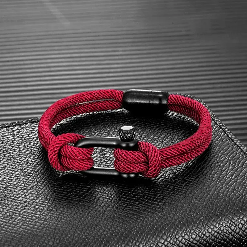 MKENDN Personalised Men's Nautical Double Strand Rope Bracelet With U Shape Bolt Clasp Stainless Steel Magnet Buckle Mens Gift