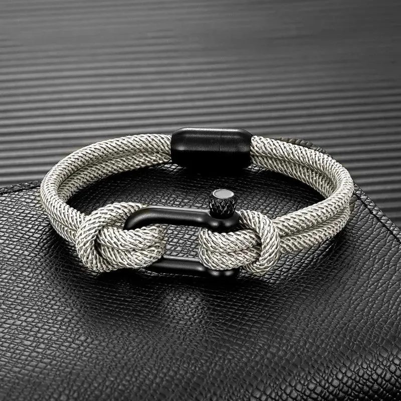 MKENDN Personalised Men's Nautical Double Strand Rope Bracelet With U Shape Bolt Clasp Stainless Steel Magnet Buckle Mens Gift