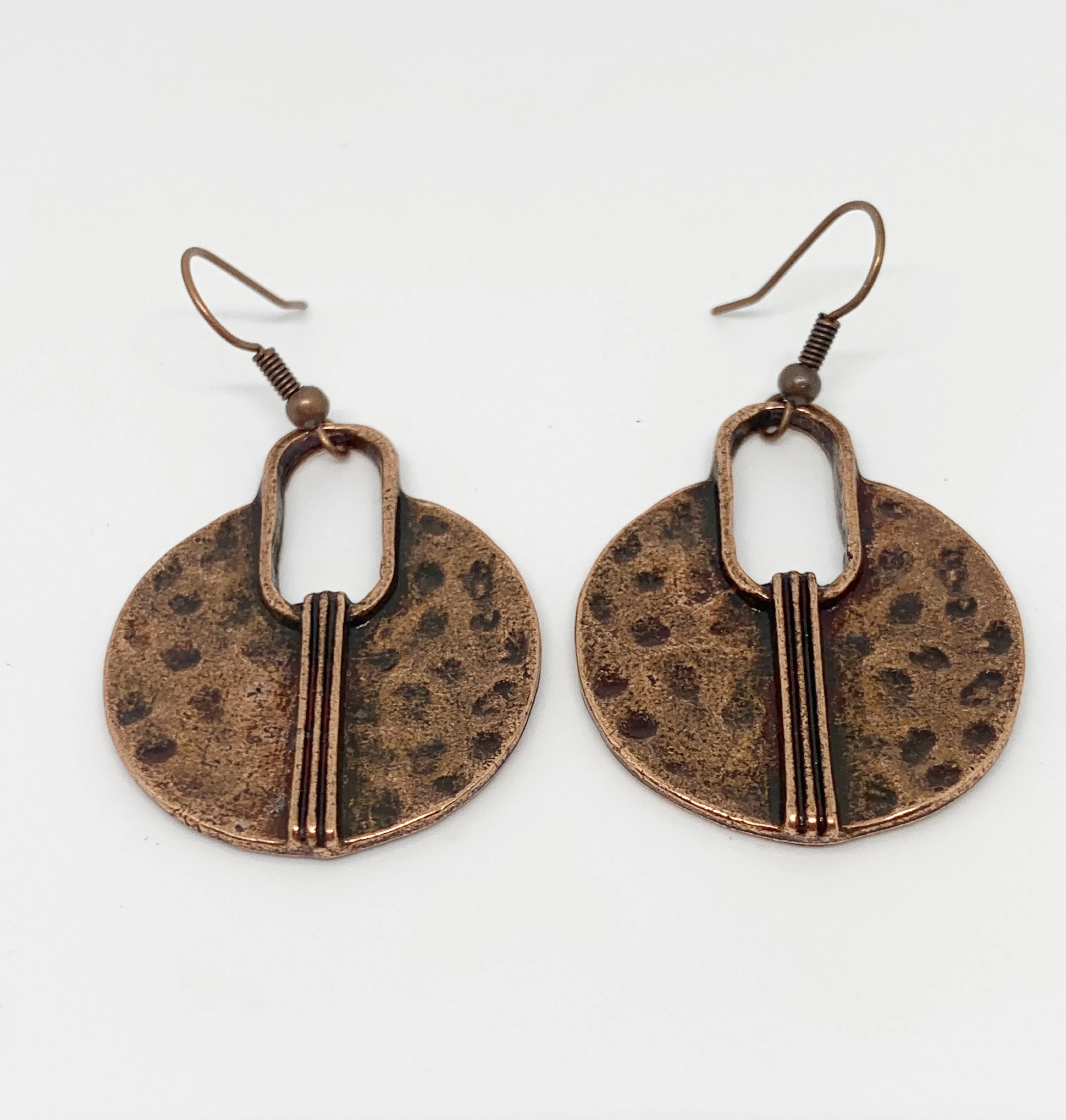 Modern drops, copper metal, hoops, earrings, jewelry.