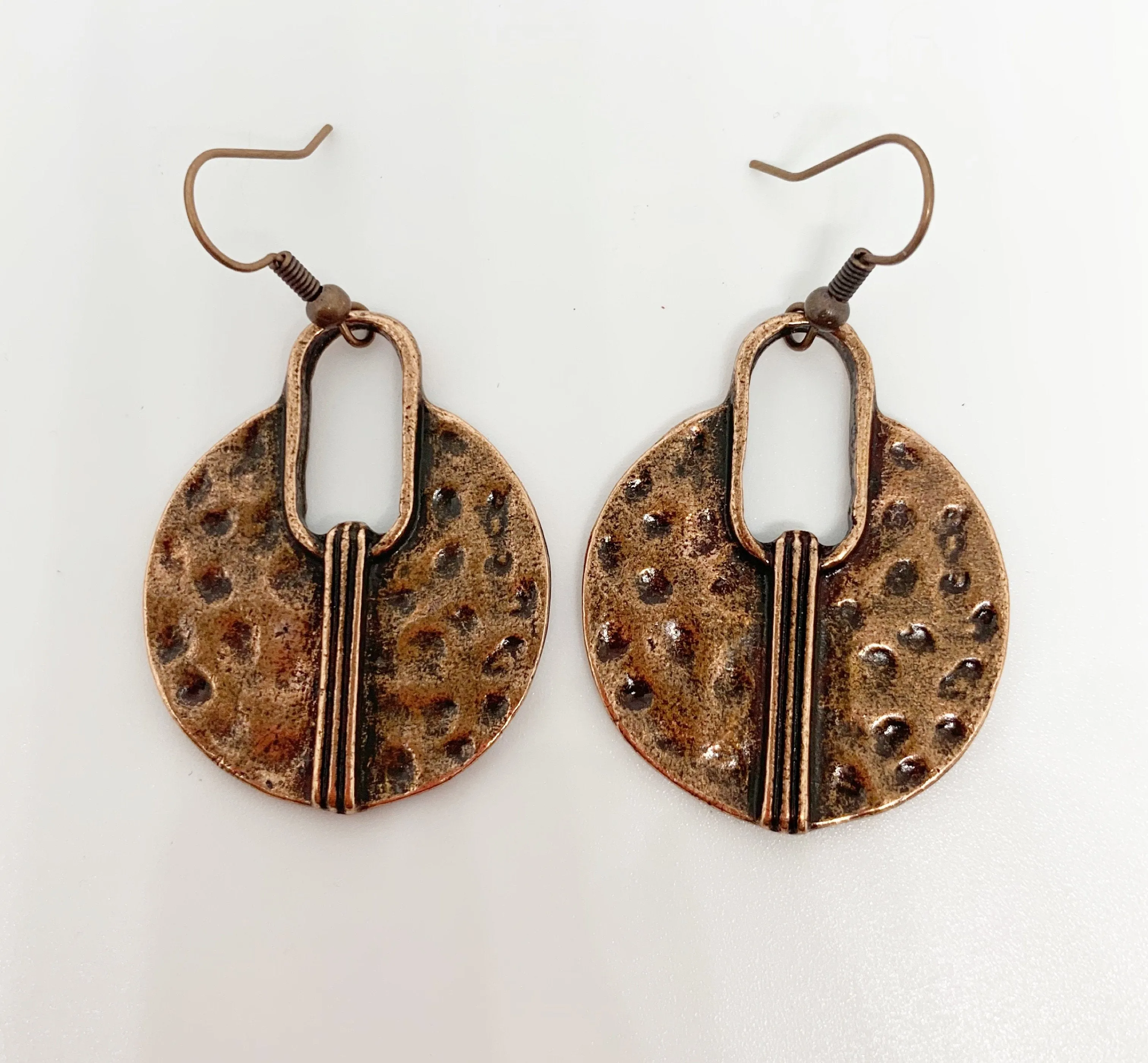 Modern drops, copper metal, hoops, earrings, jewelry.