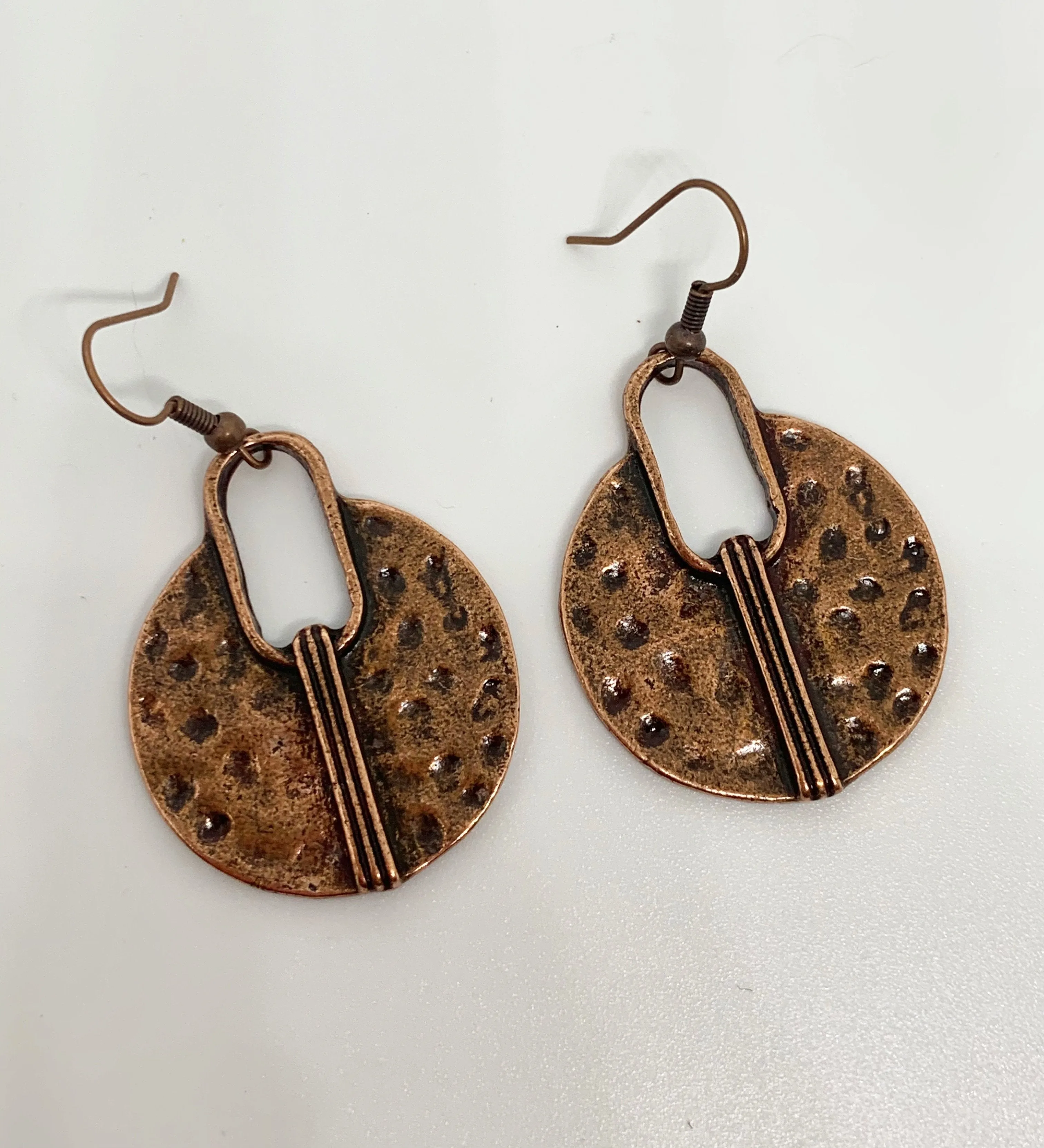 Modern drops, copper metal, hoops, earrings, jewelry.