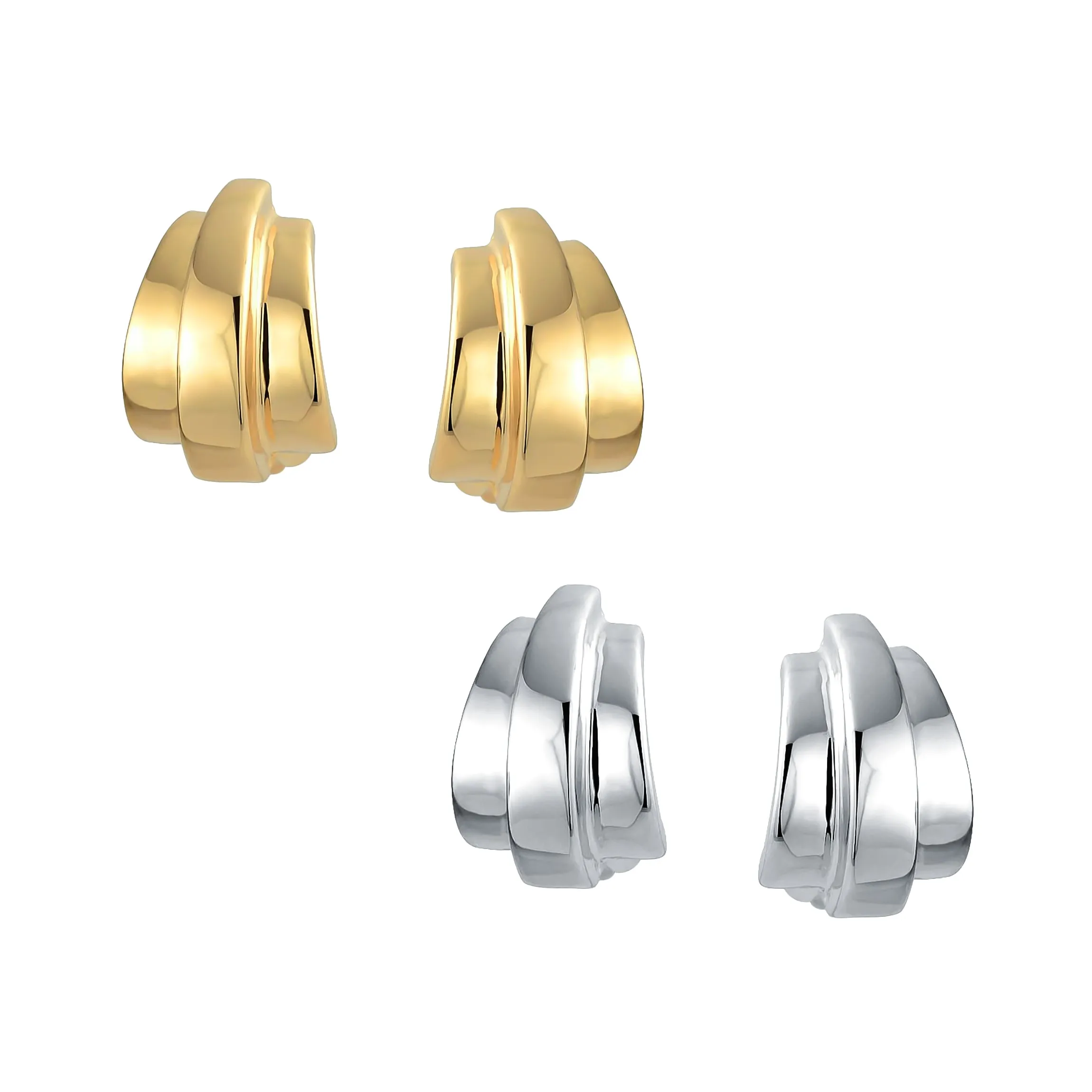 Modern Geometric Dome Clip-On Earrings for Non-Pierced Ears 14K Gold Plated