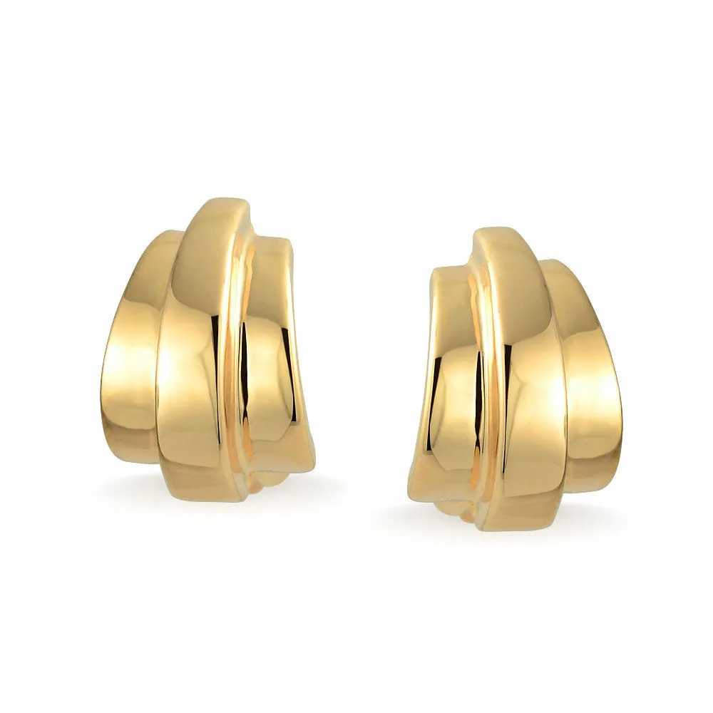 Modern Geometric Dome Clip-On Earrings for Non-Pierced Ears 14K Gold Plated