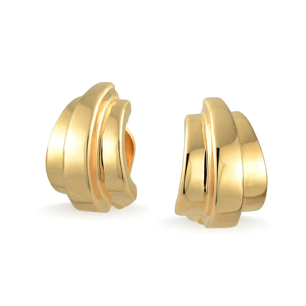 Modern Geometric Dome Clip-On Earrings for Non-Pierced Ears 14K Gold Plated