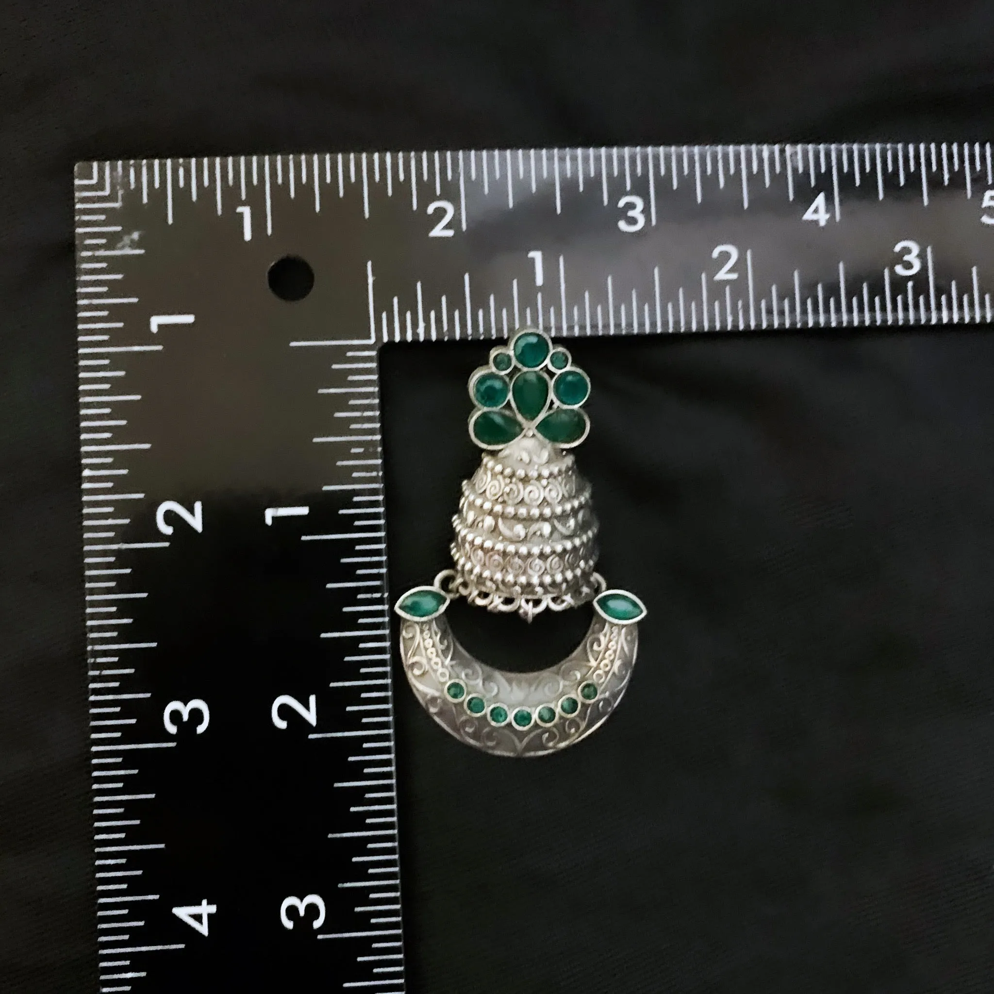 Modern Oxidized Silver Earring with Green stones