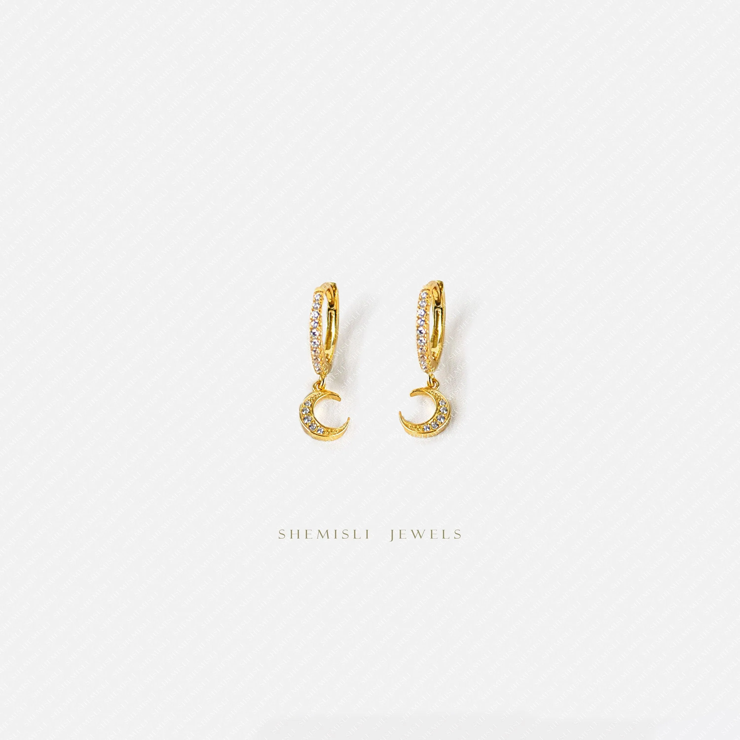 Moon Hoop Earrings, Pave CZ Drop Huggies, Gold, Silver SHEMISLI - SH425 (plain hoop) SH114 (cz hoop) LR