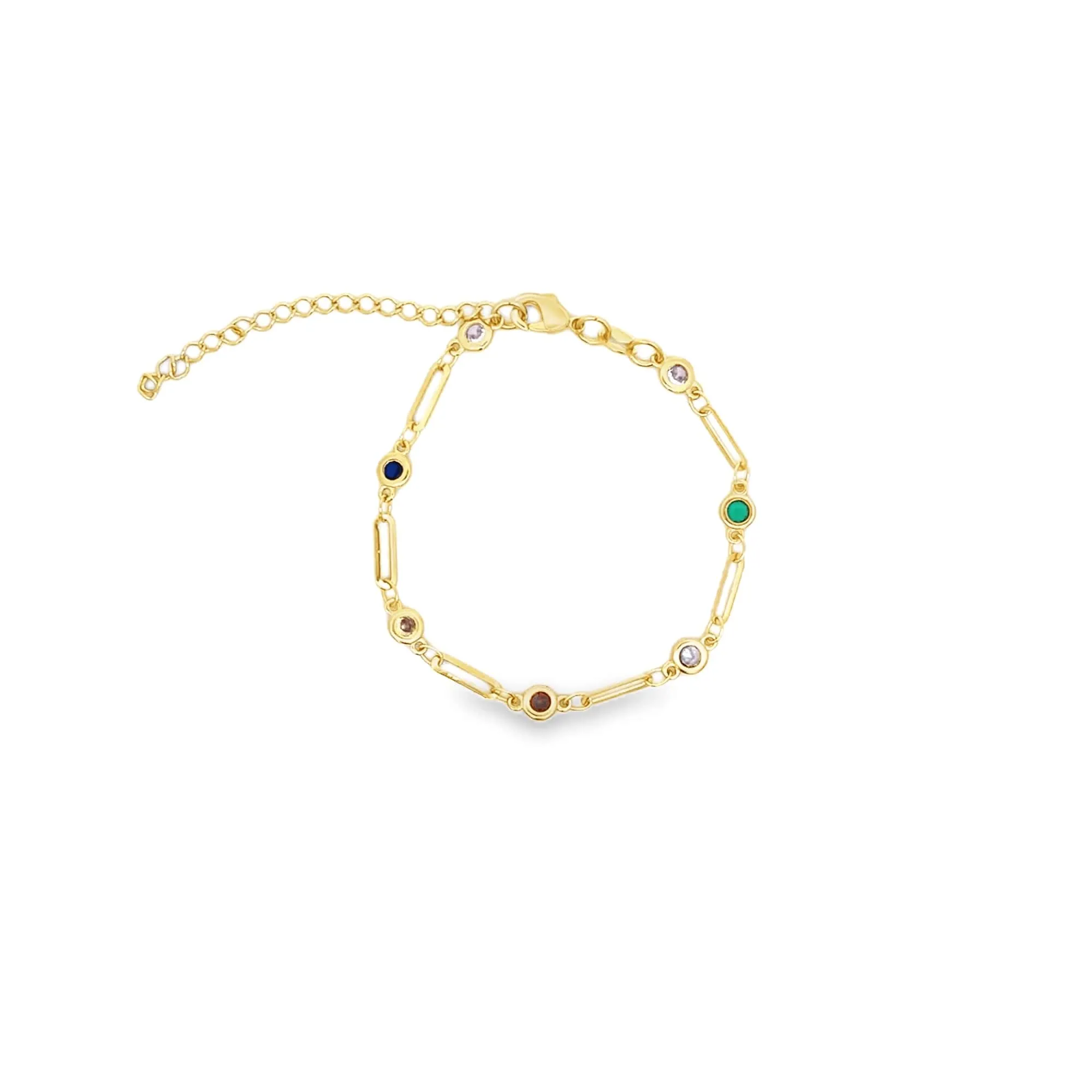 Multicolor CZ Round Charm Clip Link Bracelet (H288/I132B)