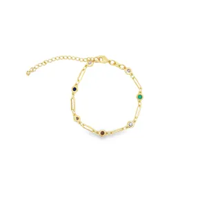 Multicolor CZ Round Charm Clip Link Bracelet (H288/I132B)