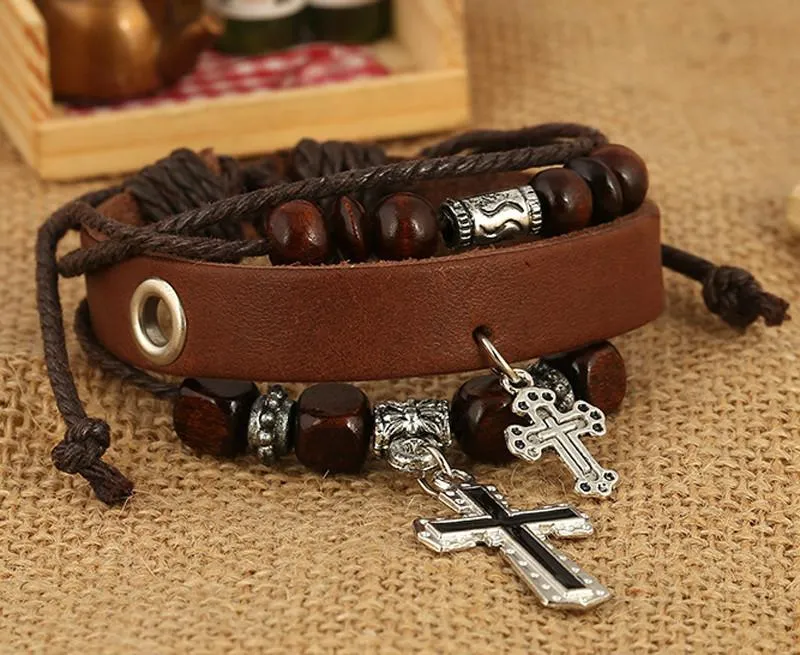 Multilayer Beaded Retro Cross Bracelet