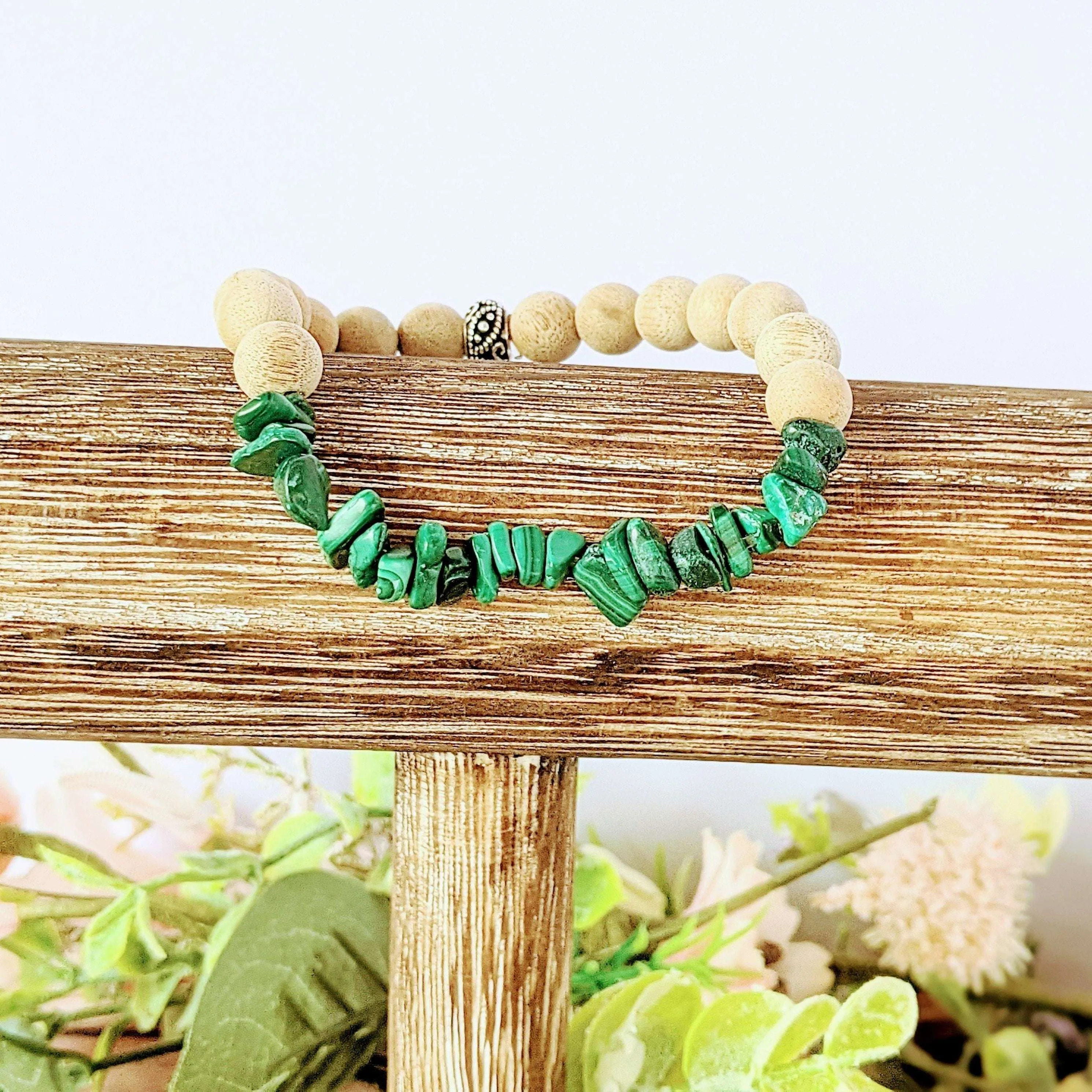 Natural Malachite Gemstone Chip Diffuser-Transforming Bracelet