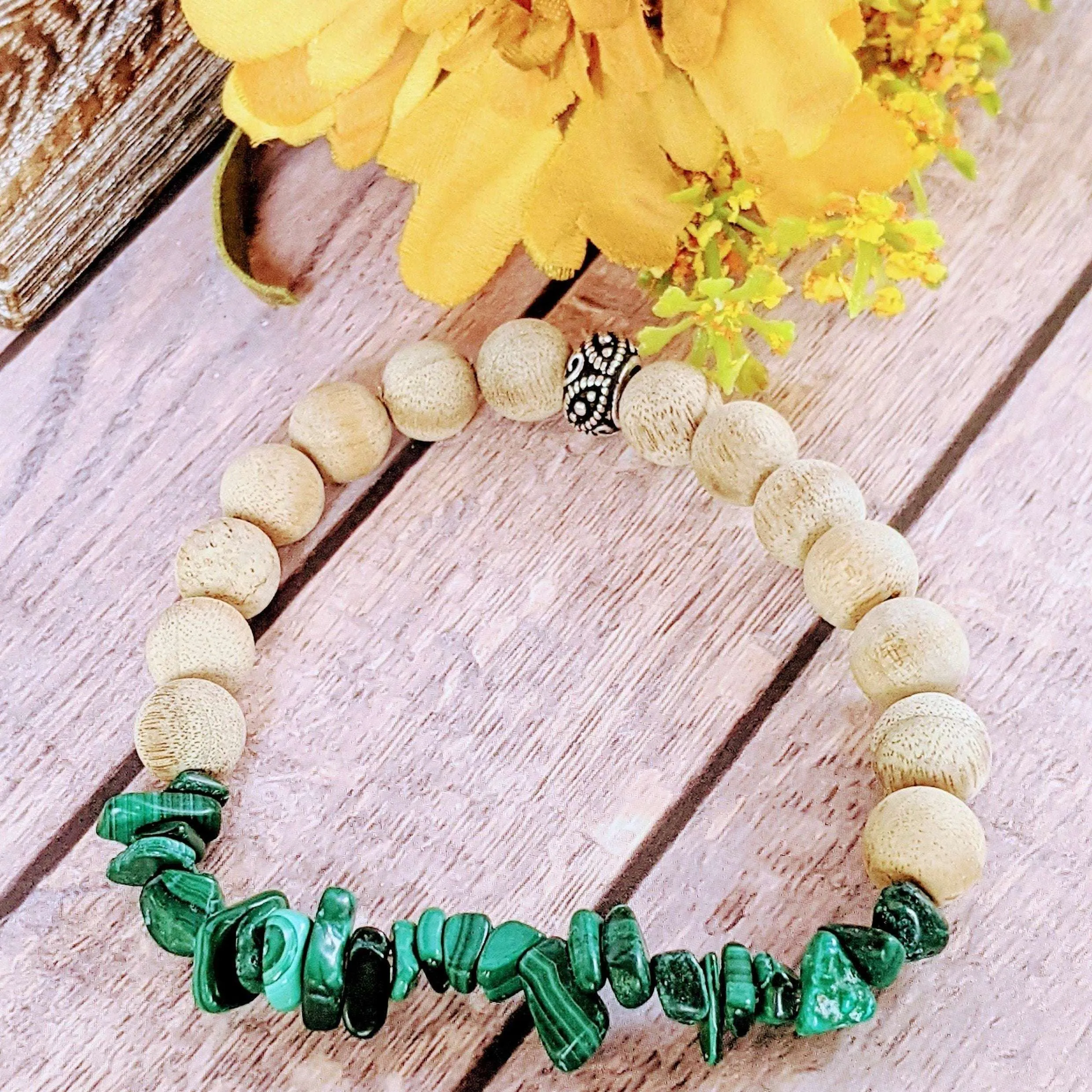 Natural Malachite Gemstone Chip Diffuser-Transforming Bracelet