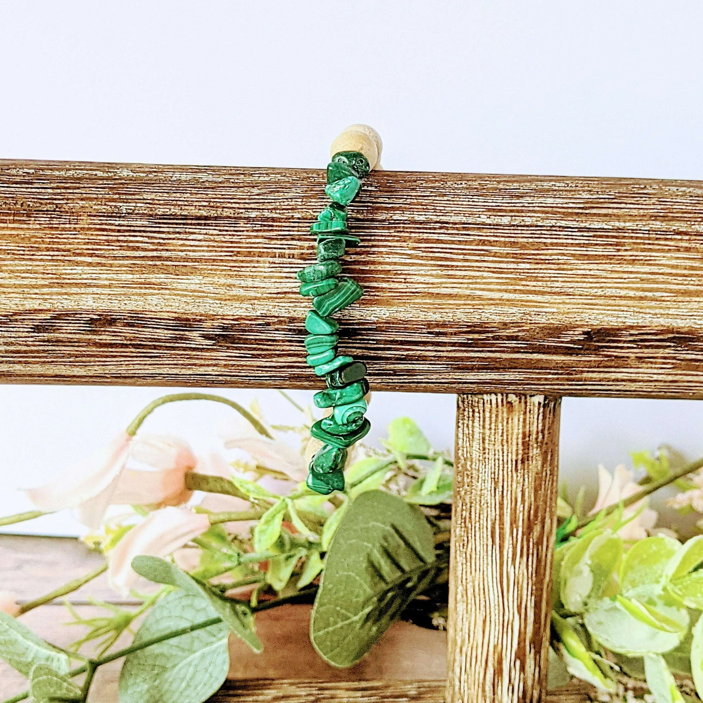 Natural Malachite Gemstone Chip Diffuser-Transforming Bracelet