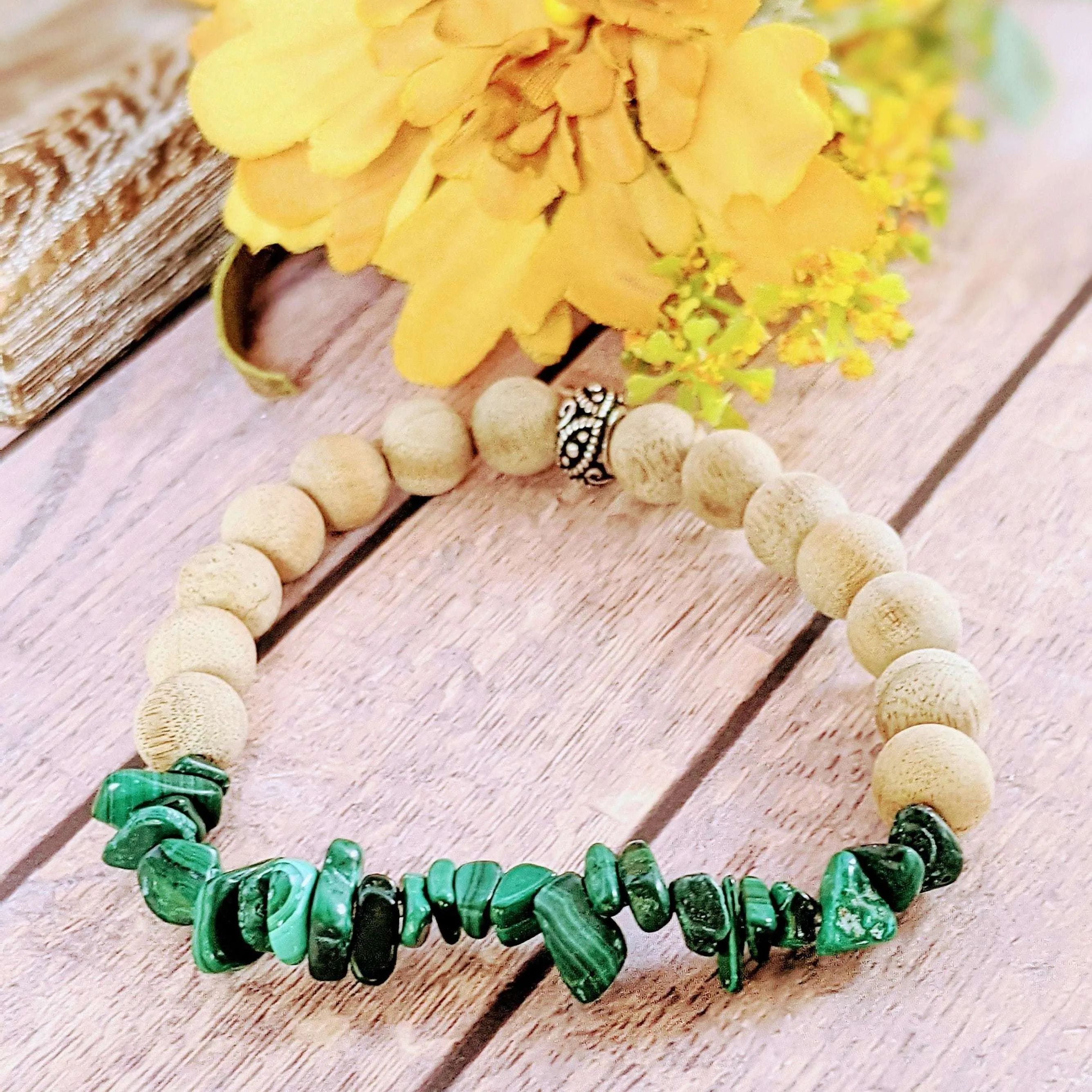 Natural Malachite Gemstone Chip Diffuser-Transforming Bracelet