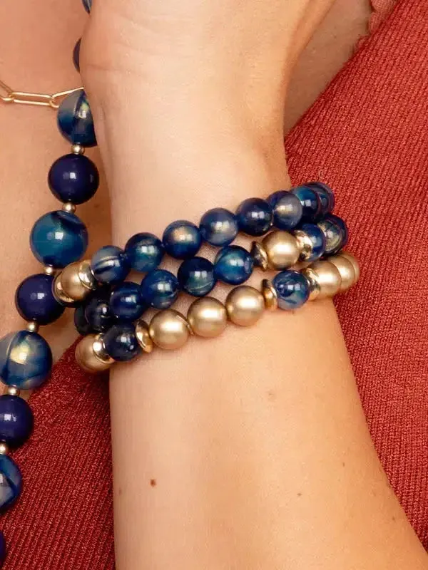 Navy Iris Beaded Set Bracelet