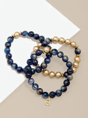 Navy Iris Beaded Set Bracelet