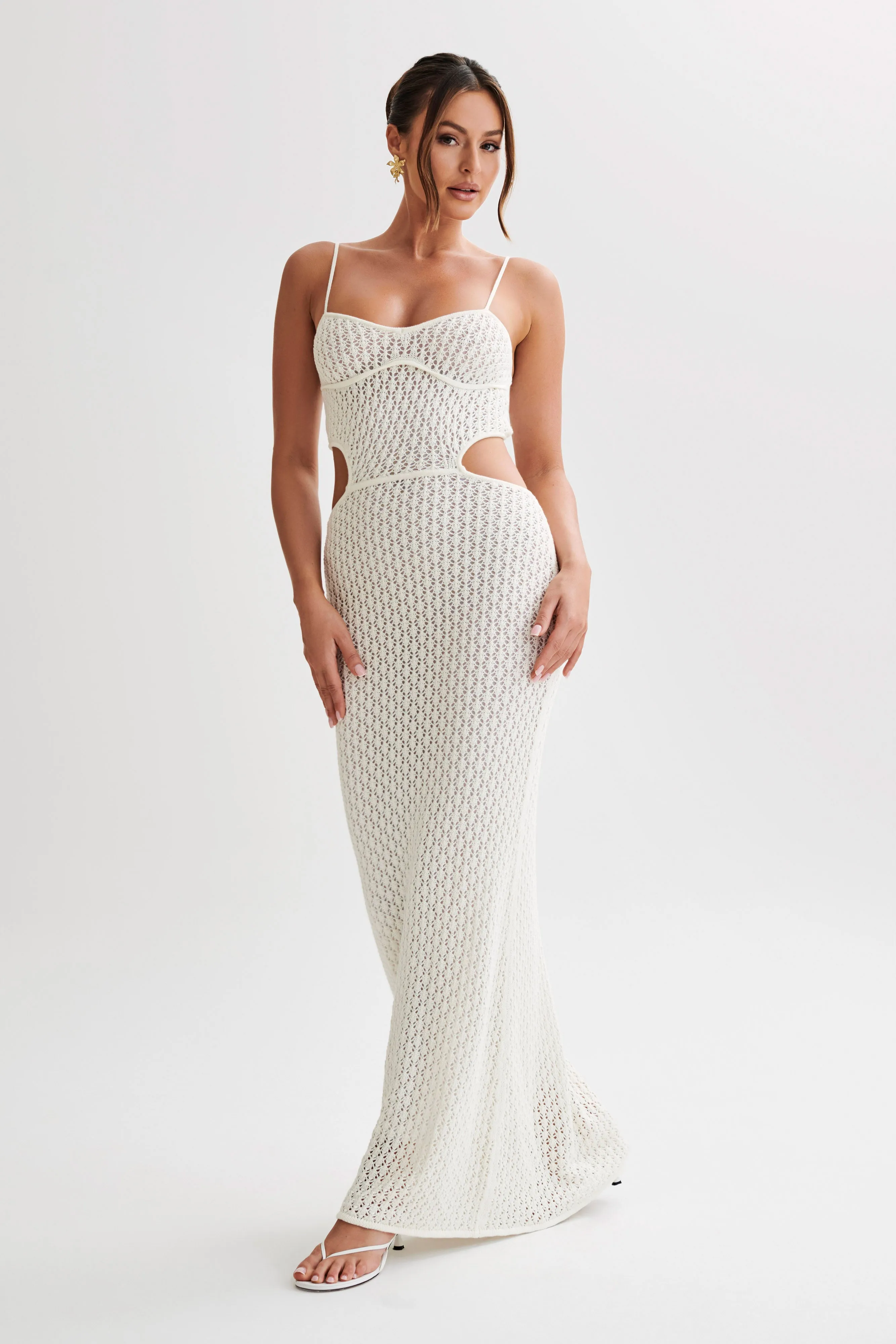 Nerida Knit Cut Out Maxi Dress - Ivory