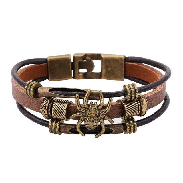 New Arrival Vintage Wrap Men Bracelets & Bangles Exaggerate spider Leather Bracelet Fashion Jewelry