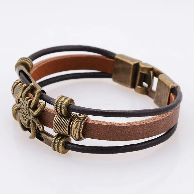 New Arrival Vintage Wrap Men Bracelets & Bangles Exaggerate spider Leather Bracelet Fashion Jewelry