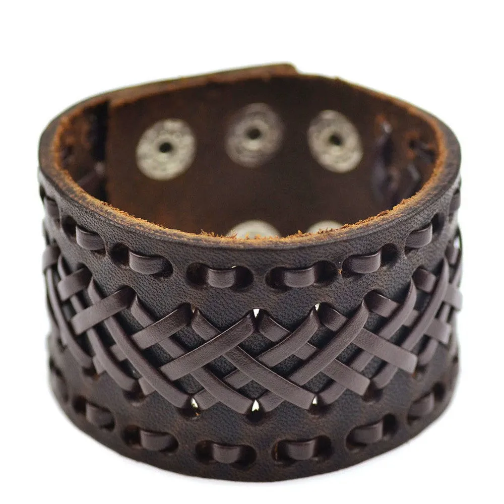 New Genuine Men Leather Bracelets Brand Fashion Punk Wide Cuff Bracelets & Bangle for Women Men Jewelry Accessory Summer Style