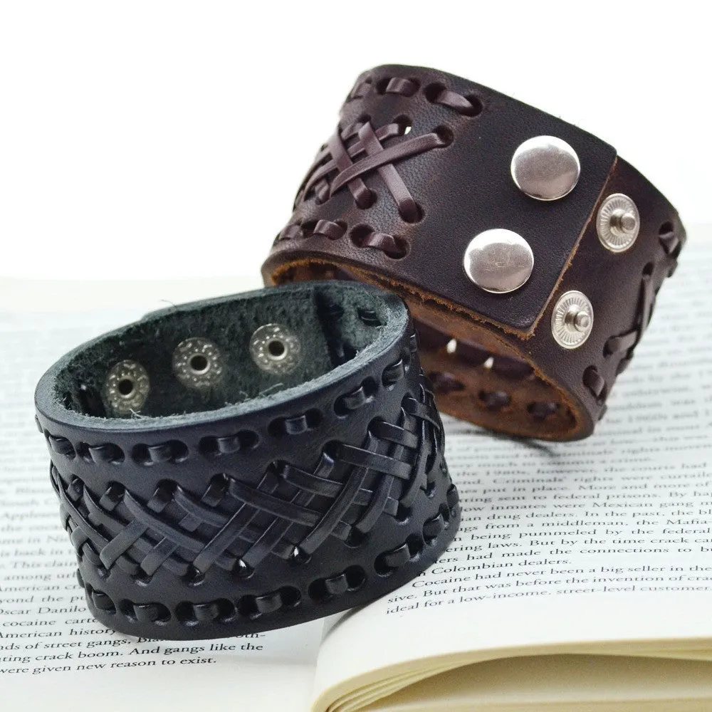 New Genuine Men Leather Bracelets Brand Fashion Punk Wide Cuff Bracelets & Bangle for Women Men Jewelry Accessory Summer Style